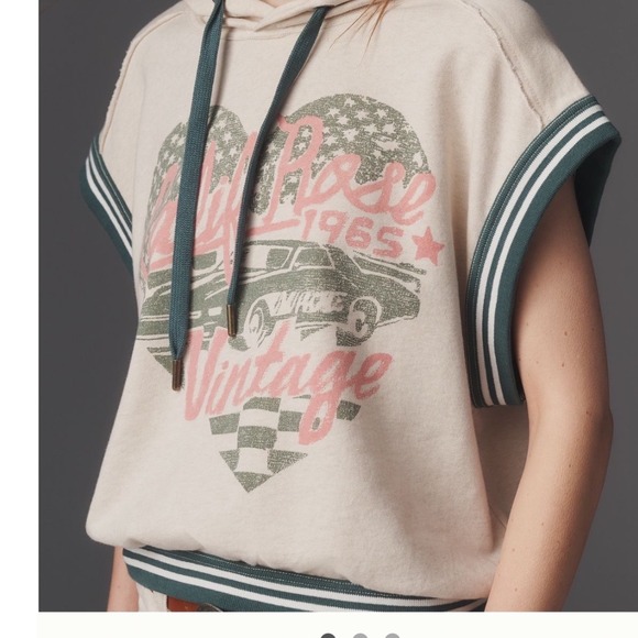 Pilcro Tops - Anthropologie Pilcro Wild Rose 1965 Graphic Sleeveless Hoodie Cream Green M